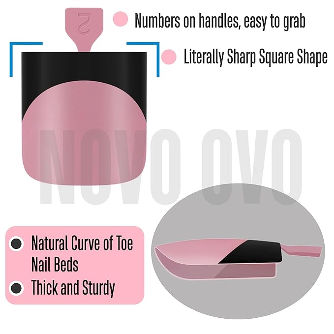 NOVO OVO Halloween Black French Tip Toe Nail Tips Press on, BERRY PINK Sharp Square Pre-Designed Soft Gel False Toenail Extension, Medium Fake Toenails, Full Cover Acrylic for DIY 15 Sizes 240 pcs