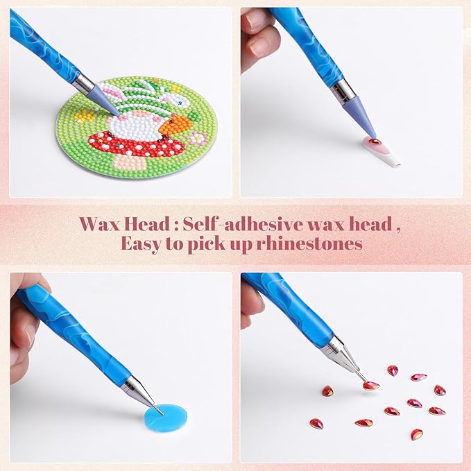 Tatuo 4 Pcs Dual Ended Nail Rhinestone Picker Tool Wax Tip Comfort Rhinestone Pen Tool Ergonomic Grip Dual End Pick Up DIY Dotting Pen for Nail Gems Stones Crystals Art Crafts(Classic Color)