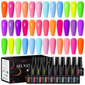 MEET ACROSS 18Pcs Gel Polish Kit Pink Purple Sky Blue Green Orange Bright Color Rainbow Gel Nail Polish Set All Season Manicure Gift for Women
