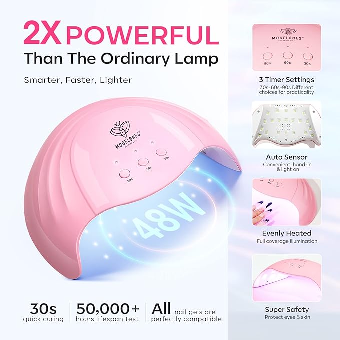 modelones Gel UV LED Nail Lamp with UV Gloves and Nail Art Brushes Set, Nail Art Design Pen Painting Tools with Nail Extension Gel Brush, Nail Art Liner Brush and Nail Dotting Pen for Gel Polish Mani