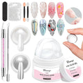 Solid Builder Gel and Chrome Nail Powder Kit BISHENGYF: 4 In 1 No Wipe 3d Sculpting Nail Gel Silver Aurora White Pearl Chrome Nail Powder Clear Non-Sticky Hand Extension Glue for Nail Decoration 30g