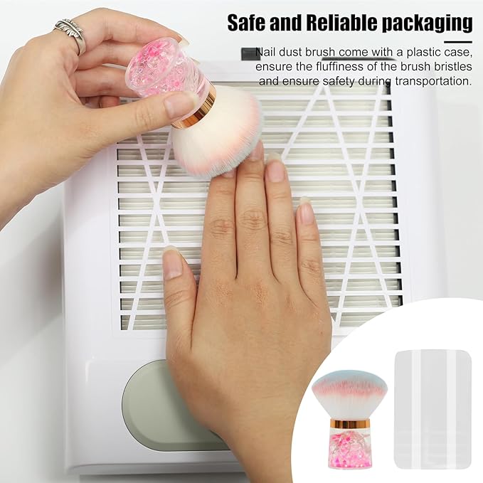 Nail Dust Brush for Nails, Nail Arts Dust Powder Remover Brush, Dust Collector Brush, Blush Brush, Makeup Brushes Acrylic Nail Tools (Pink-Round head)
