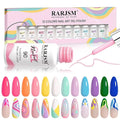 RARJSM Gel Liner Nail Art Polish Set,12 Colors Candy Pastel Painting Spring Summer Line Art Gel Built in Thin Skinny Nail Art Brush Soak Off Curing Needed 5ml for Home Salon Nail Design