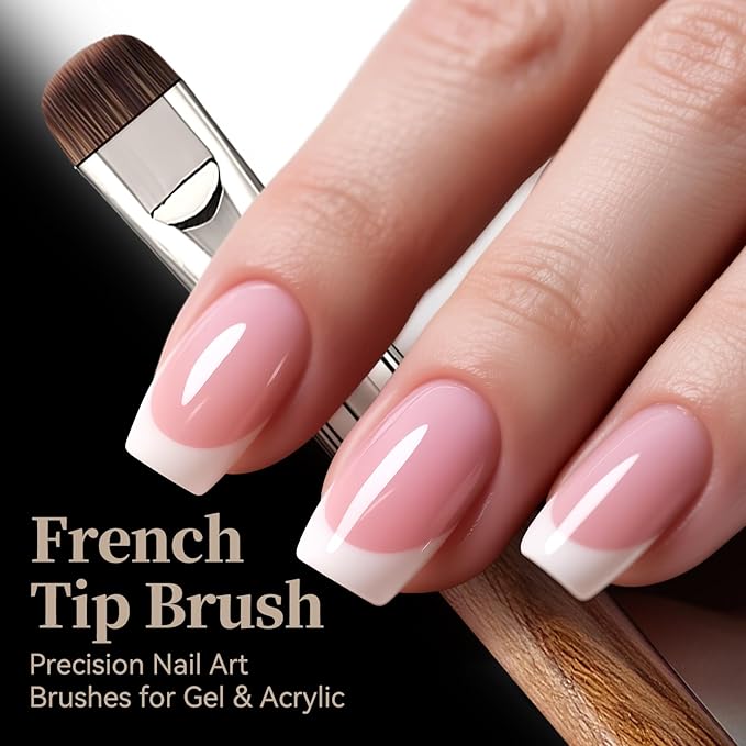 Acrylic Nail Brush & French Tip Brush-Salon French Manicure Tool with Firm Flat Head,Streak-Free One Stroke Design,Nail Art Cleaning Brush