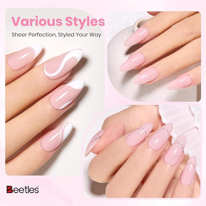 Beetles Warm Grace Nude Pink Gel Nail Polish - 15ML Neutral Jelly Nude Nail Polish Base Color Nail Concealer Sheer Translucent Effect Soak Off UV LED French Nail Art Salon DIY Manicure Gift for Women