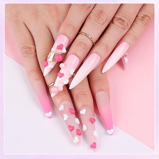 Makartt Nail Charms Rhinestone Glue Kit: 15ML Gel with 3D Heart Charm and Ball Decor for Nails Art Design DIY Acrylic Supply for Techs Decorations Gift Set