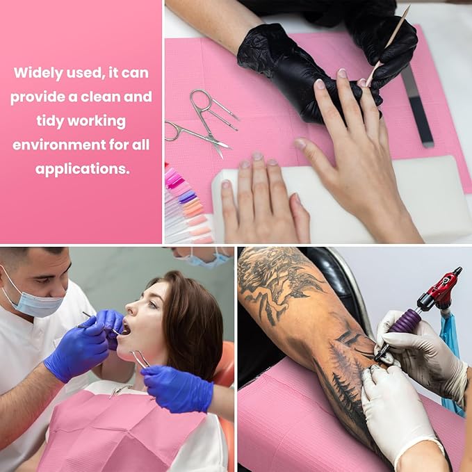 Etercycle Disposable Nail Mats - 20Pcs Fordable Nail Art Table Mats for Table Acrylic Nail Practice Sheet, 3 Ply Waterproof 13" X 18" Clean Pads Nail Art Accessories (Pink)