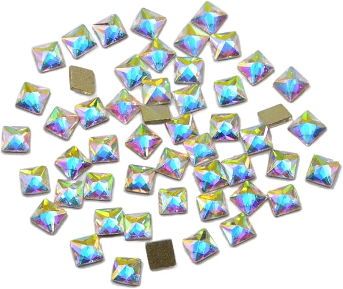 AD Beads Top Czech AB Crystal Flatback Rhinestone Nail Art Decoration Multi Shape (S14 Square 4mm, 50 Pcs)