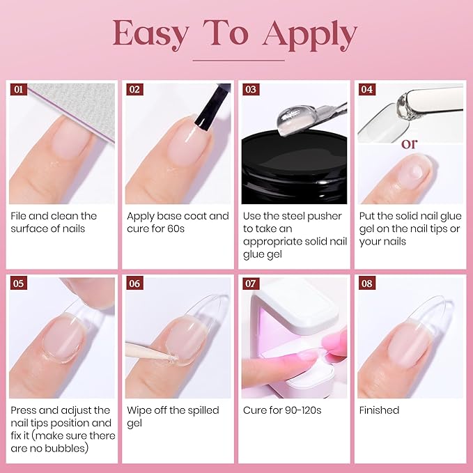 MIZHSE Gel Nail Kit, Solid Nail Glue Gels with 240Pcs Almond Medium Nails Tips Soft Gel Half Matte, Portable U V LED Nails Lamp Gels Extension Kit for Salon Art Home DIY Manicure