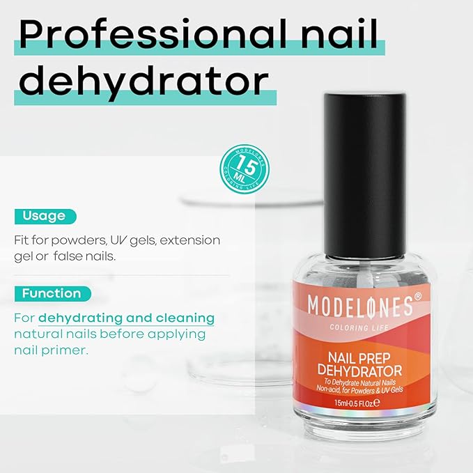 modelones Nail Dehydrator, 15 ml Acid Free Nail Prep Dehydrator for Acrylic Nails and Gel Nail Polish, Hema-Free Primer Bonder (Pack of 2)