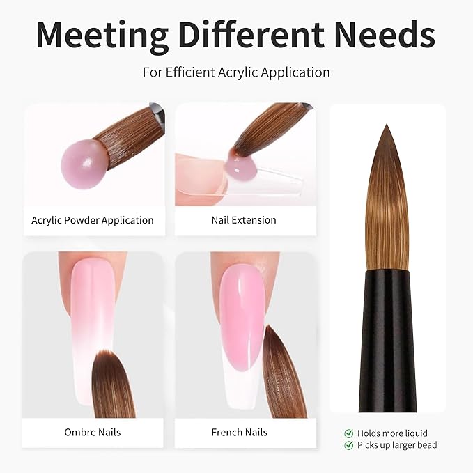 100% Pure Kolinsky Hair Acrylic Nail Brush Ebony Wood Handle Professional Manicure Brushes for Powder Nail Acrylic Application - Salon & DIY Nail Art Essentials - Size 12, 1.0 Count