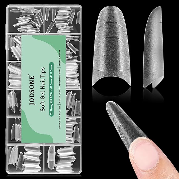 JODSONE Medium Oval Fake Press on Nails Pre-shape Round Gel for Half Cover Acrylic Round Oval Extension Nail Tips for DIY at Home 12 Sizes 360Pcs