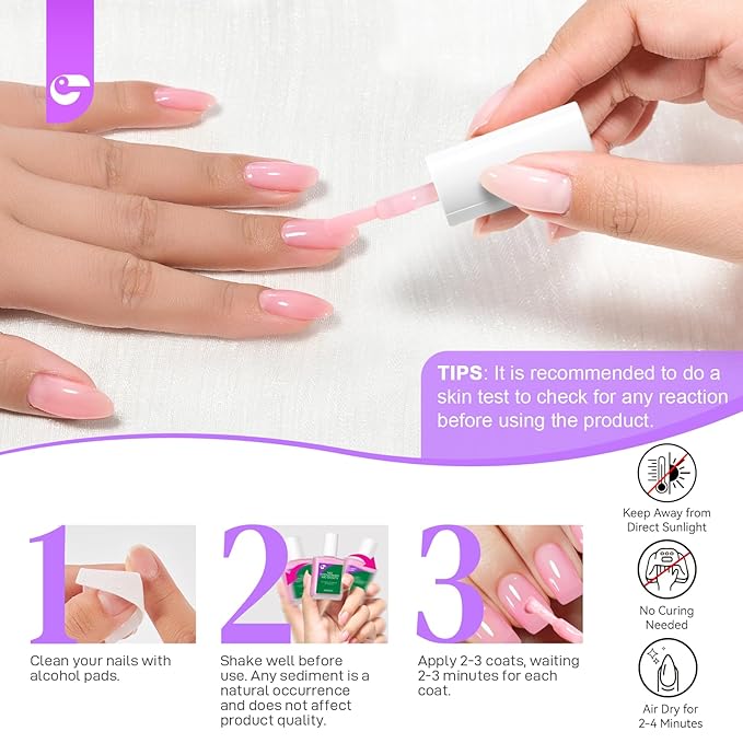 Nail Repair Protein for Thin Nails: Gelike EC 6 in 1 Natural Nail Strengthener Hardener Extra Strong and Growth - Long Lasting Polish and Fast Dry for Damaged Weak Splitting Treatment（(Pink 15ml)
