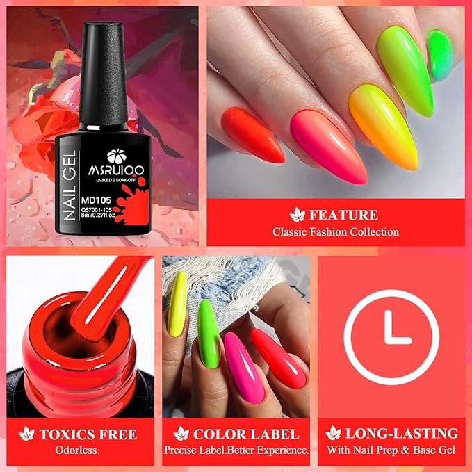 12Pcs Neon Gel Nail Polish Set Nude Gel Polish Set Pink Blue Rainbow Series Soak Off UV Nail Polish Manicure Kit