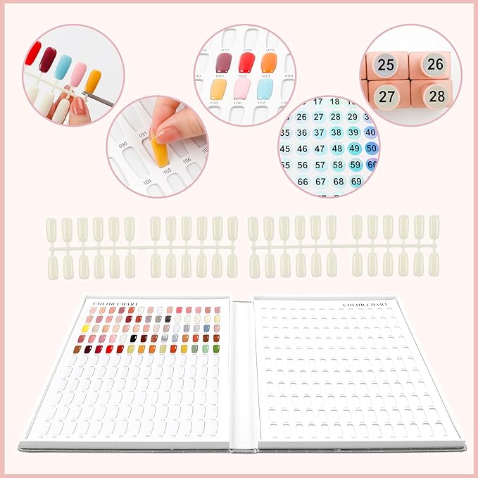 308 Colors Chart With 360 Tips Professional Swatches Book Gel Polish Display Card Book With Brush and Number Sticker for Nail Salons (Silver, One Size)