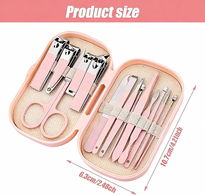Manicure Set 14 in 1 Nail Clipper Set, Stainless Steel Nail Care Pedicure Tools With Case, Portable Travel Pedicure Kit for Men Women, Travel Grooming Facial Care Tools Set Christmas Stocking Stuffers
