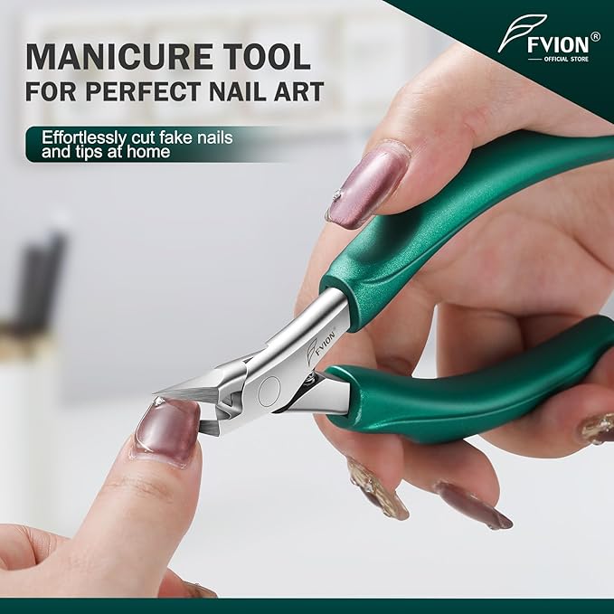 FVION Straight Blade Toenail Clippers, Comfort Handle Ingrown Toe Nail Clippers for Thick Nails for Seniors, Finger Nail Clippers for Adult (Green)