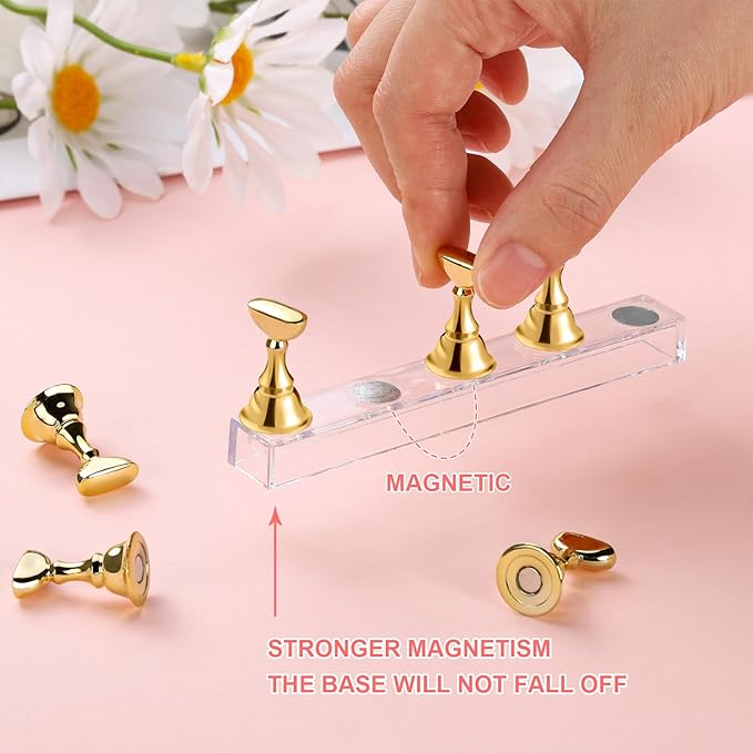 Etercycle Nail Stand Press On Nail Stand Nail Holder for Painting Nails Magnetic Nail Tips Practice Stands with 80Pcs Reusable Putty (Gold)
