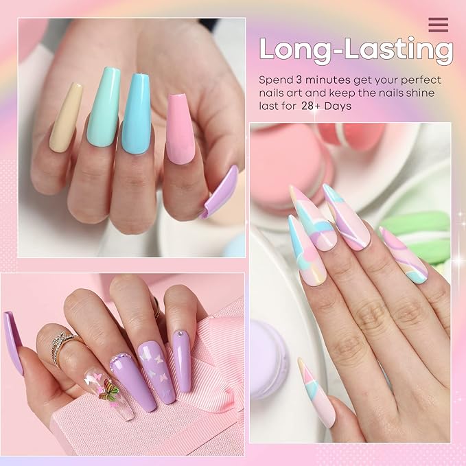 modelones Spring Gel Nail Polish, 6 Colors Pastel Pink Purple Blue Yellow Green Shades Pale Macaron Colors Nail Art Gel Design for Nail Lovers Gift Salon DIY