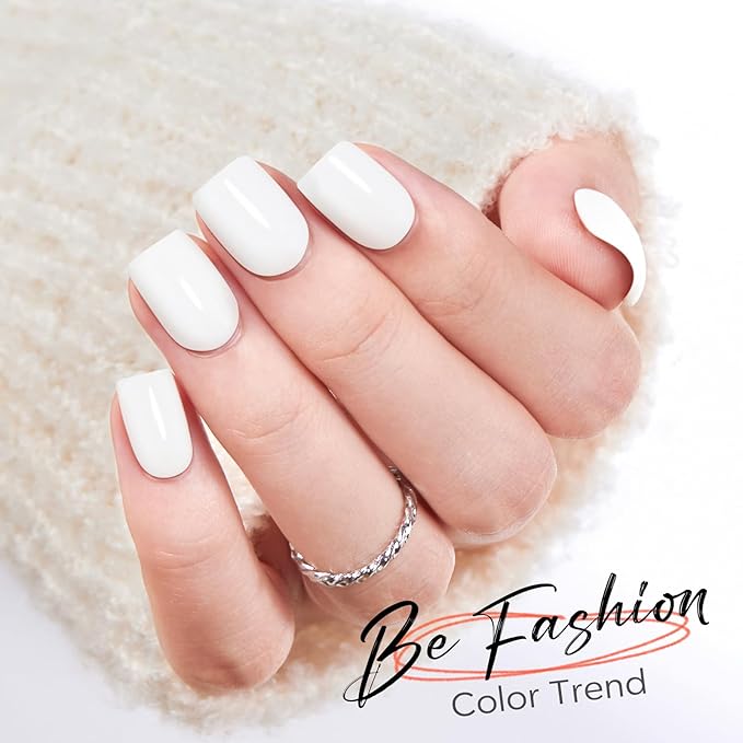 Modelones Extra Short Press on Nails, White Squoval Fake Nails, Reusable Nail Kit with Nail Glue Adhesive Tabs Mini Nail File, Spring Nails Press Ons 32Pcs 12 Sizes, Pure White, Women Girl Gift