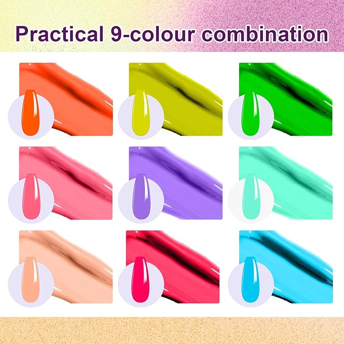 Gradient Gel Nail Set,9 Bright Rainbow Color for Ombre Nail Polish Platte Kit with 14* Nail Art Tools,Pat Painting Gel French Nail Manicure No-wipe Soak of UV DIY Art Home Salon