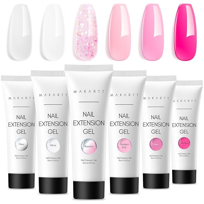 Makartt Poly Nail Gel Set - 6 Colors Kit Strong Builder for Extension Overlay Strengthener 3D Diy, Multifunctional, Long-lasting for Nails French Manicures Home Salon 15ML Clear White 4 Pink Shades