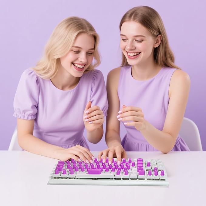 70 Pcs RaisedTip Keyboard Stickers for Long Nails with Letters: Adhesive Typing Bubbles for Women,Office & Gaming Girls Accessories Gift (Purple, 70)