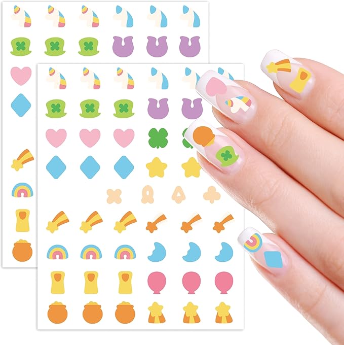 Eartim St Patrick's Day Lucky Charms Nail Sticker - 8 Sheets Unicorn Clover Rainbow Nail Art Sticker Colorful Waterproof Self-Adhesive Decorative Decal for St Patrick's Day DIY Manicure Accessories
