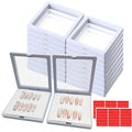Press On Nail Packaging Boxes - 3D Floating Storage and Display Box With 60pcs Double Sided Adhesive Tape for Nail Tech (White, 4.3 Inch)