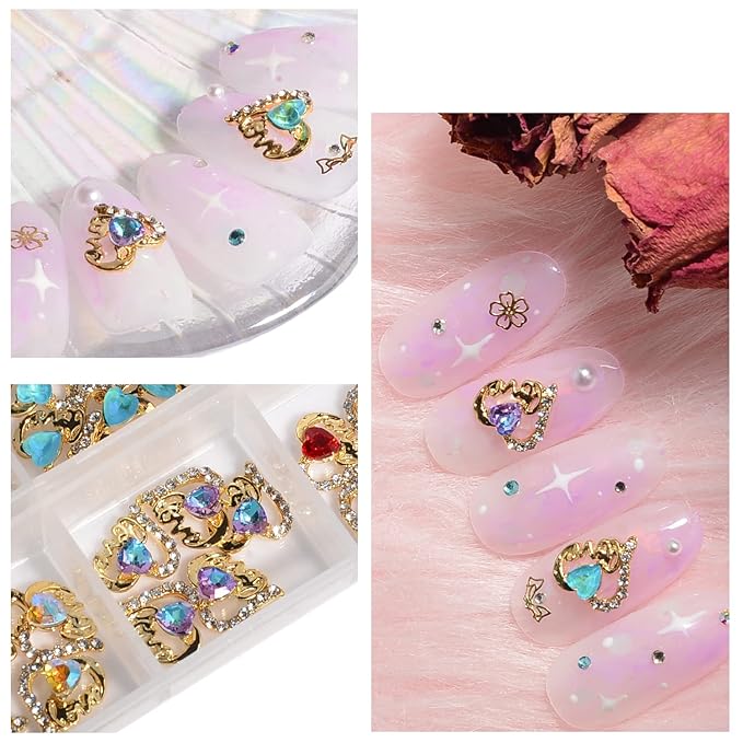 30Pcs Heart Shaped Nail Charms 3D Heart Nail Rhinestones Glitter Nail Gem 6 Colors Nail Art Charms for Valentine's Day DIY Nail Art Craft Decoration