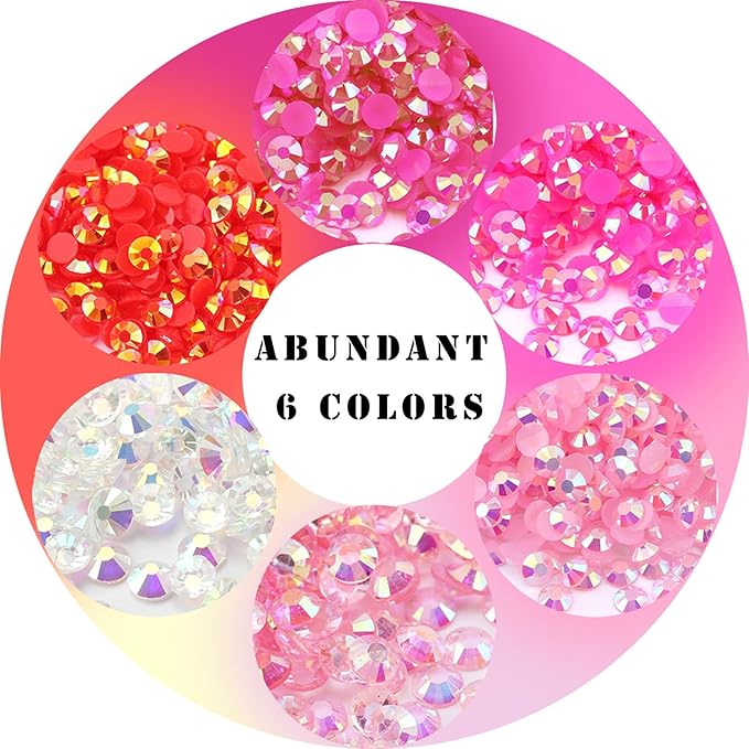 Flatback Rhinestones Resin for Crafts Jelly with Pink AB Nail Rhinestones Nail Gems for Tumblers Makeup Round Shape Diamond Nail Art Painting 22800pcs