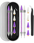 Difenni Rhinestone Picker Tool, Wax Pencil for Rhinestones Tool, Dual-Ended DIY Nail Bedazzling Tools with 2 Extra Purple and 2 Extra White Replaceable Wax Head and 1 Tweezer(Purple and White)