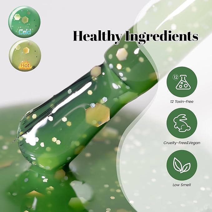YTD Likomey Color Changing Gel Nail Polish,15ml Grass Green To Bright Green Shimmer Glitter Mood Temperature UV Gel,Fall Winter Yellow Thermal Ombre UV Color Nail Varnish,HEMA Free WB432