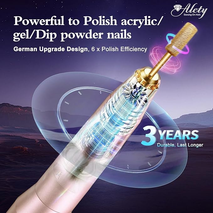 Electric Nail Drill Kit - Portable File for Acrylic Gel Nails, Professional Machine Efile Manicure Pedicure Tools With Gold Drill Bits for Home Salon Use