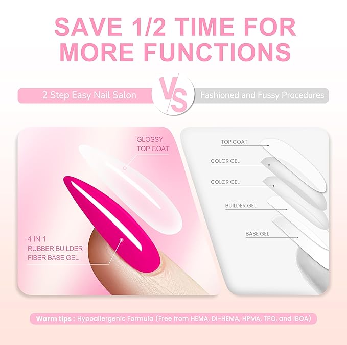 Rubber Builder Base Gel, Soak Off Transparent Gel LED Lamp UV Need,Vegan Streak Free,Strengthening Nails for Weak Brittle Thin Flimsy Nail