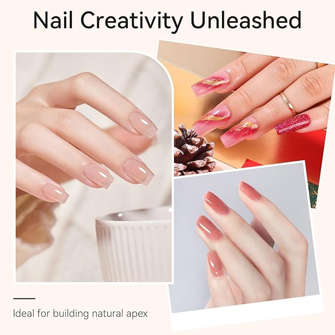 Makartt Clear Builder Nail Gel, 7 in 1 Gel Nail Polish Rubber Base Coat Hard UV Light Strengthener Extension Thickening Rhinestone Soak Off Builder for Broken Nails Repair, 1 Bottle 15ml