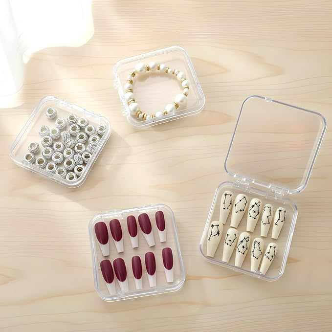 Xindojuz 6 Pcs Press On Nail Packaging Box, Acrylic Press on Nail Storage Cases for Pres Ons with 30 Pcs Adhesive Double Sided Tape for Fake Nails Display Storage Boxes Art Home Salon Supplies (Clear)