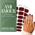 Ami Amour- Gel Nail Strips Cured Polish Color That Pops (Last 14+ Days) | Semi Cured Nail Sticker Wraps For Quick Easy Application (Cherry Red)