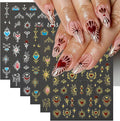 6 Sheets Sun Star Nail Stickers for Nail Art 3D Gold Silver Heart Nail Art Stickers with Sun Star Moon Self-Adhesive Design Nail Art Supplies Chrome Nail Decals for Women Acrylic Manicure Decorations