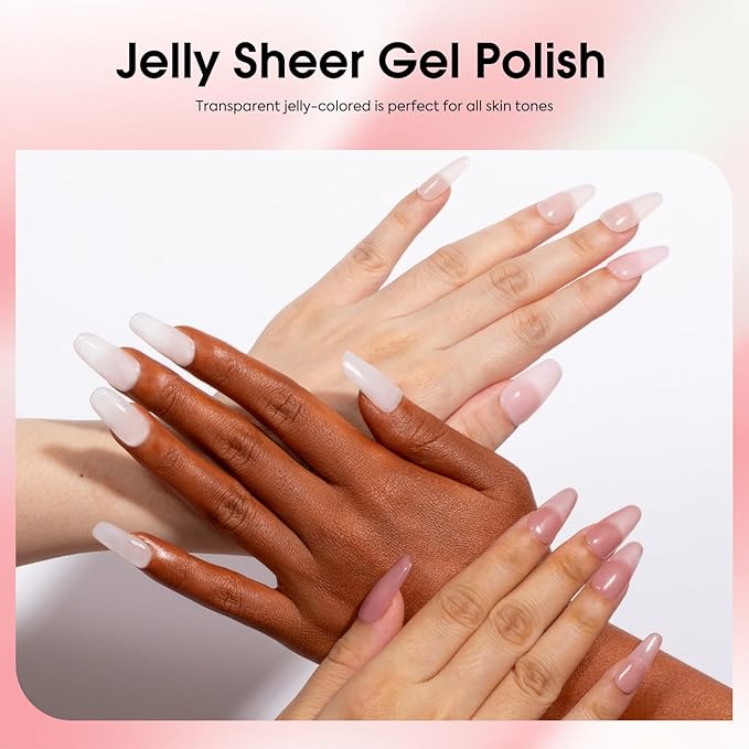CANNI 6 Colors 9 Ml Jelly Gel Nail Polish Set- Neutral Transparent Jelly Nude Pink Colors Sheer Gel Polish Kit, Soak Off LED Nail Gel Manicure Kit DIY at Home Salon Gifts