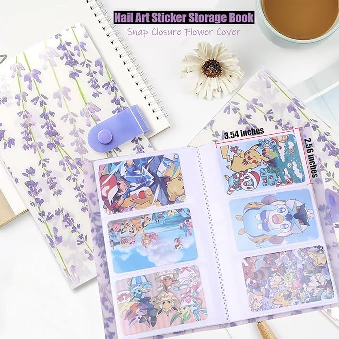 Zoance 90 Sheets Gold Nail Art Stickers & Storage Book,5000 Pieces 3D Self-Adhesive White Floral Nail Stickers with Blue Rhinestones Designs,Multicolor Nail Decals for Women Girls Manicure Decorations