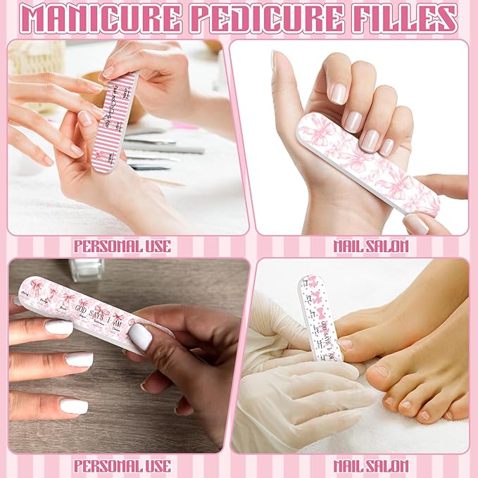 50 Pcs Christian Gifts for Women Bulk Women's History Month Gift Christian Pink Coquette Bow Nail File Bulk Coquette Birthday Party Favors Pink Religious Appreciation Gifts for Employee