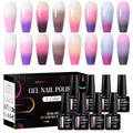 MEET ACROSS Color Changing Gel Nail Polish Set, 8 Colors Red Pink Glitter Purple Mood Temperature Change Nail Polish Gel Set Soak Off Nail Art DIY Salon Manicure Holiday Gift