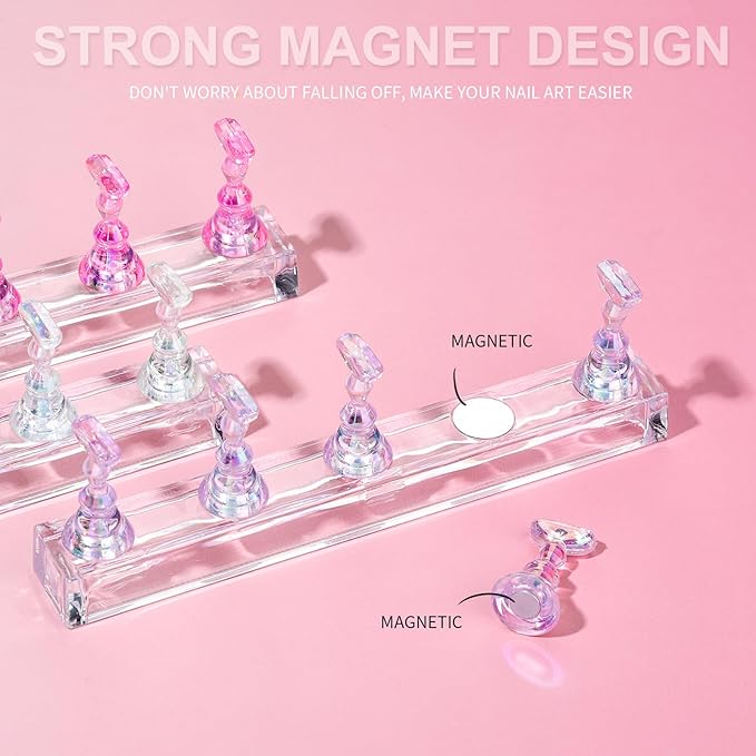 Fandamei Nail Stand, 3 Set Nail Art Stand for Press On, Nail Holder for Painting Nails, Press on Nail Stand for Practice, Magnetic Acrylic Nail Design Stand for Display with Double-sided Tape