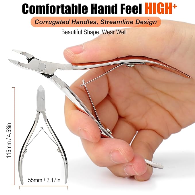 LePinko Professional Cuticle Trimmer with Cuticle Pusher, Super Labor-saving Dead Skin Nippers, Sharp Hangnail Remover for Fingernail Toenail, Pedicure Manicure Nail Care Tool for Women Men, 7mm Jaw