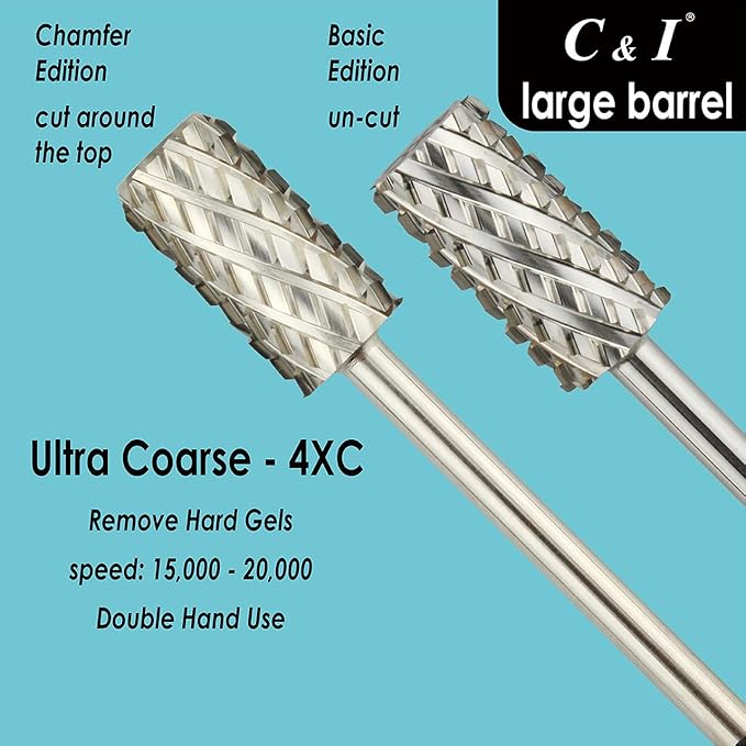 C & I Large Barrel Nail Drill Bit, Chamfer Edition, Professional E-File for Nail File Machine, Designed to Remove Nail Gels, Acrylics, and other nail color covers 3/32” (Ultra Coarse - 4XC)
