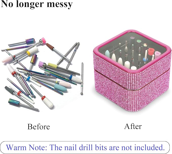 Nail Drill Bits Holder Rhinestone Case Box- 25 Holes Dustproof Portable Storage Box Efile Nail Bits Displayer Organizer Container for Manicure Tools