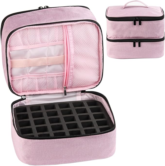 Nail Polish Organizer, Carrying Case Holds 30 Bottles (15ml - 0.5 fl.oz) and Nail Lamp Dryer, Professional Storage Organizer Holder, Manicure Kit Storage Bag