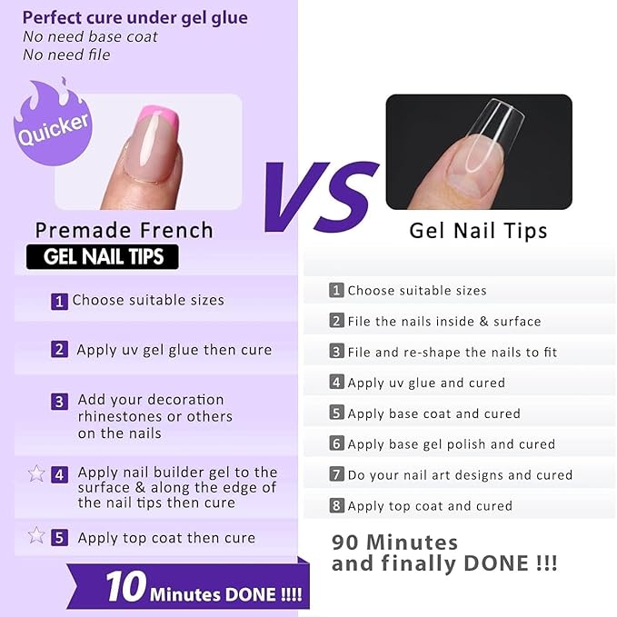 Gel French Tip Nails Short Square French Tip Press on Nails SXVME Soft French Nail Tips 150Pcs Pre-applied Tip Primer Natural Skin Tones Fake Nails Extensions Gel Nails Kit for Women Girls DIY