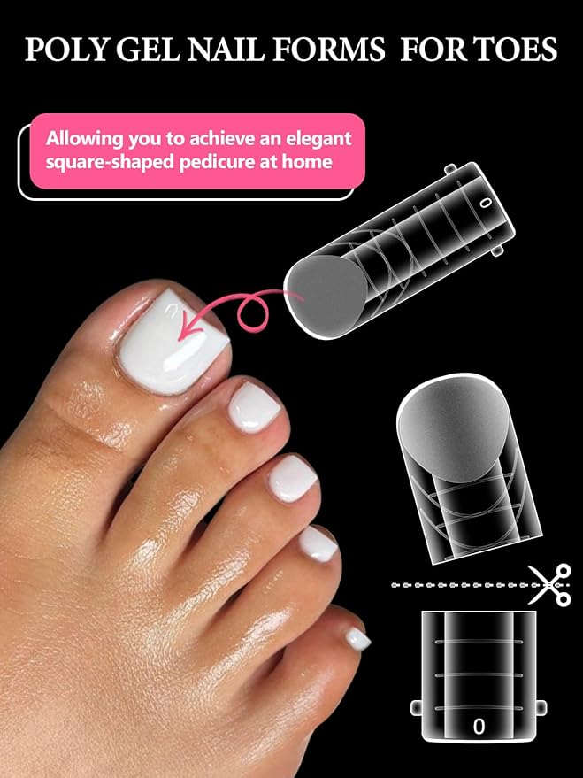 EBANKU Poly Gel Toenail Kit, Reusable Toe Dual Nail Forms with 2.5oz Slip Solution Poly Gel Nail Kit for Toe Nail Tips for Women with Double-end Brush, File, Clips, Liquid Container, 120PCS, 12 Sizes